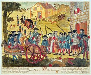 ルイドミニクカルトゥーシュの逮捕（1693-1721）（紙に彫刻とトイレ） 作： French School